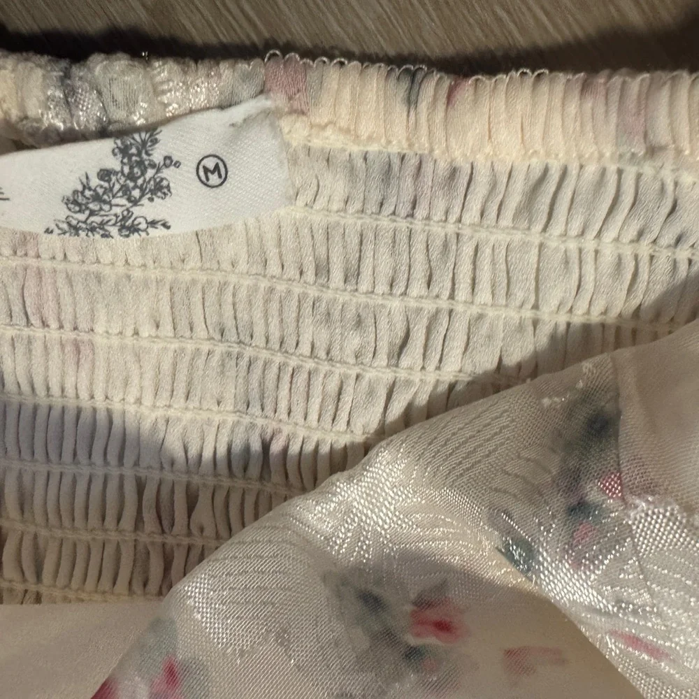 Altar'd State Cream Smocked Top with Subtle Pastel Floral - Picture 6 of 8